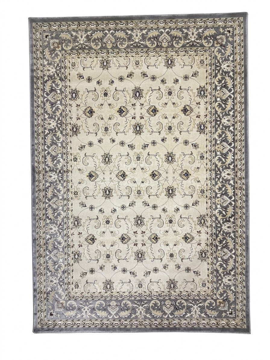 CarpetlyHome klasszikus mintás, krémszínű, szürke szegélyű, 100% polipropilén szőnyeg