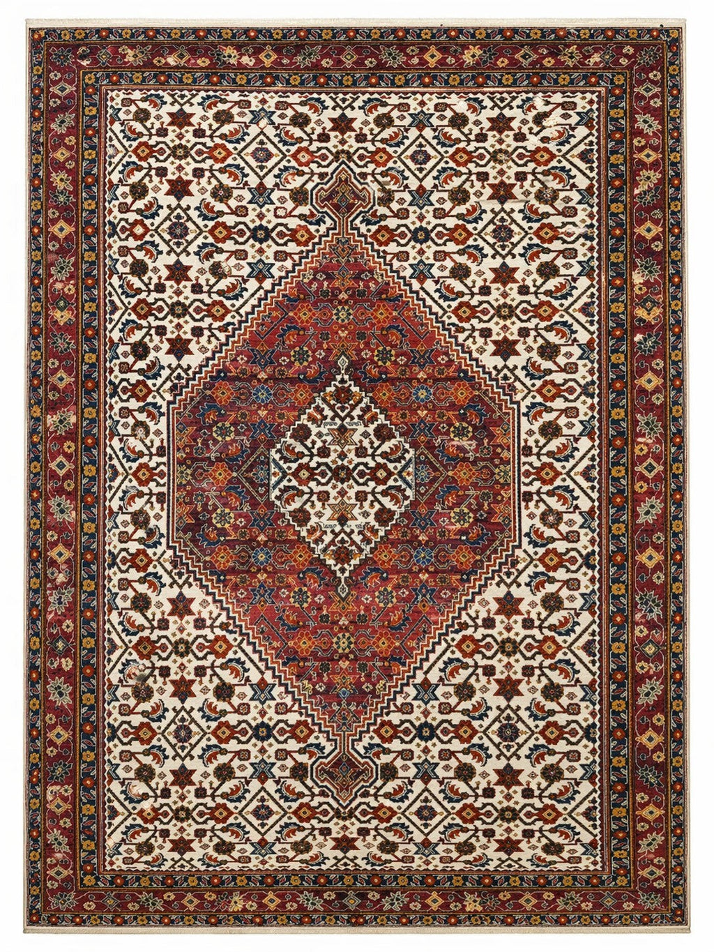 CarpetlyHome klasszikus mintás, bordó és krémszínű, 100% polipropilén perzsa stílusú szőnyeg, 12 mm szálhossz.