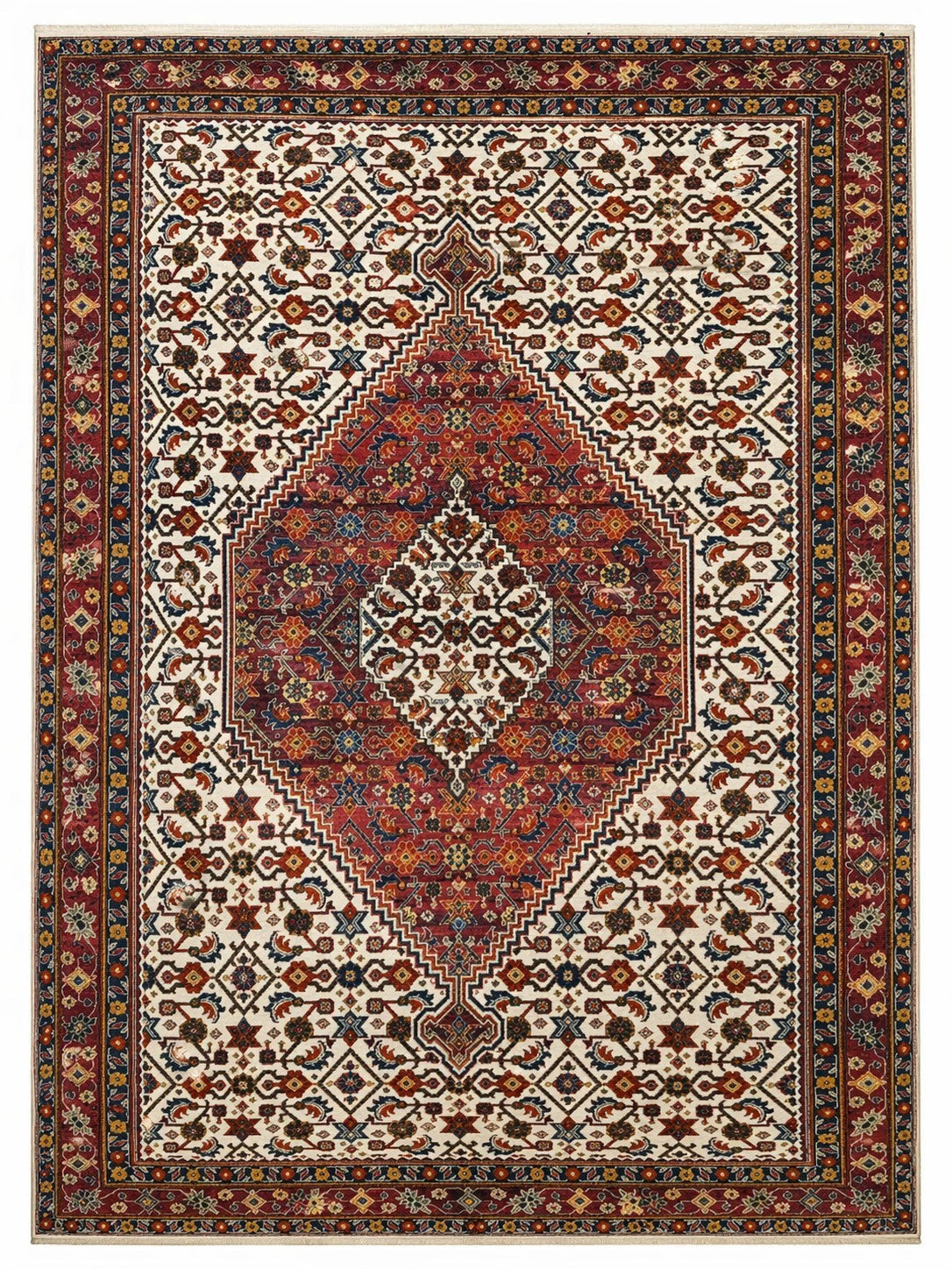 CarpetlyHome klasszikus mintás, bordó és krémszínű, 100% polipropilén perzsa stílusú szőnyeg, 12 mm szálhossz.