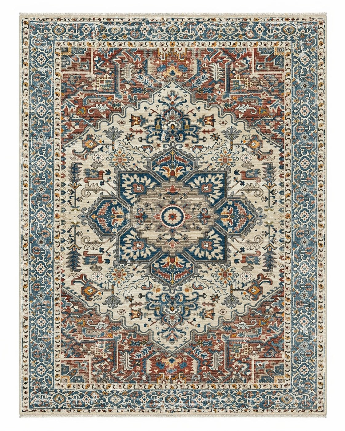 CarpetlyHome klasszikus mintás, többszínű perzsa stílusú szőnyeg, 100% polipropilén, 12 mm szálhossz, padlófűtéshez is alkalmas.