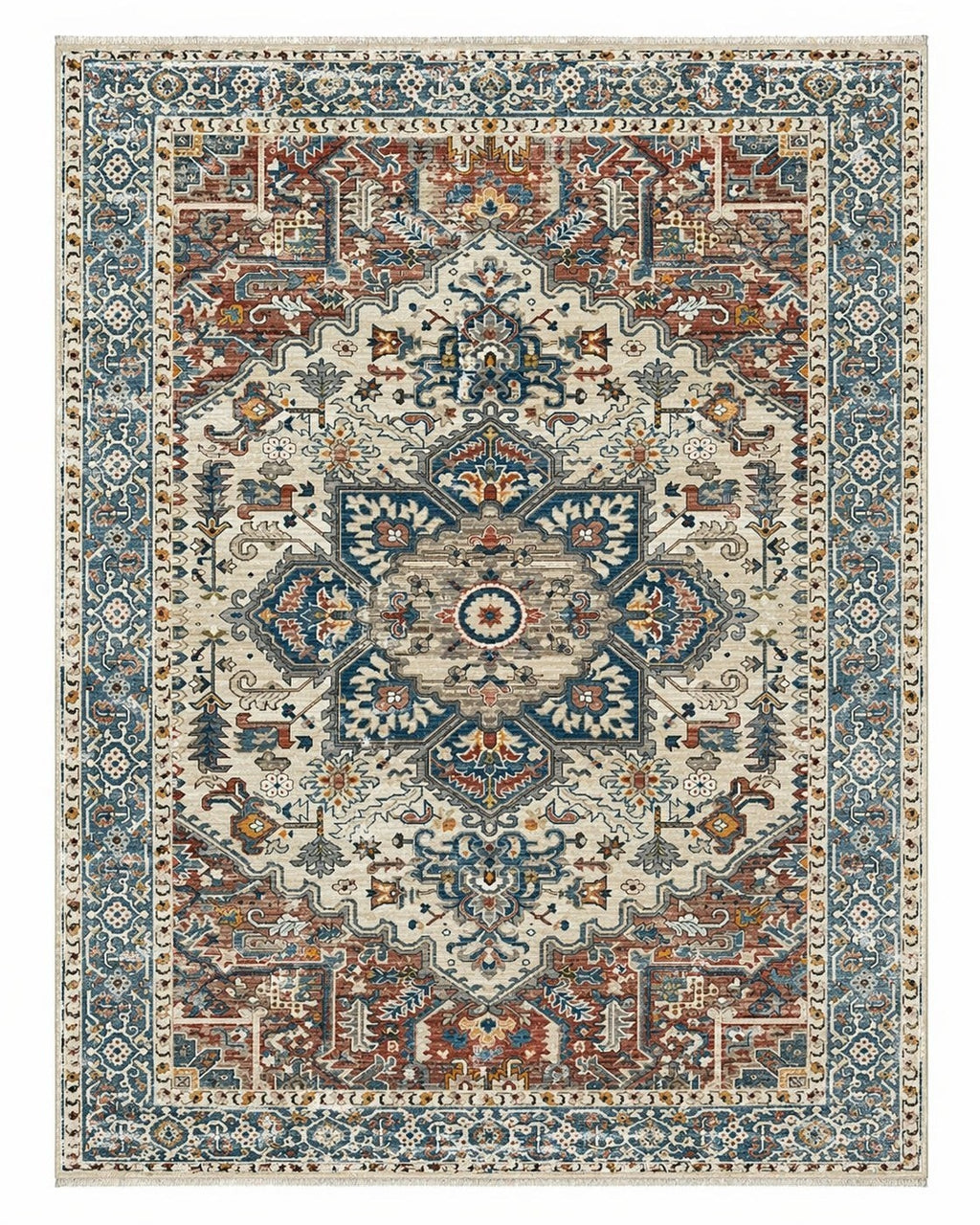 CarpetlyHome klasszikus mintás, többszínű perzsa stílusú szőnyeg, 100% polipropilén, 12 mm szálhossz, padlófűtéshez is alkalmas.