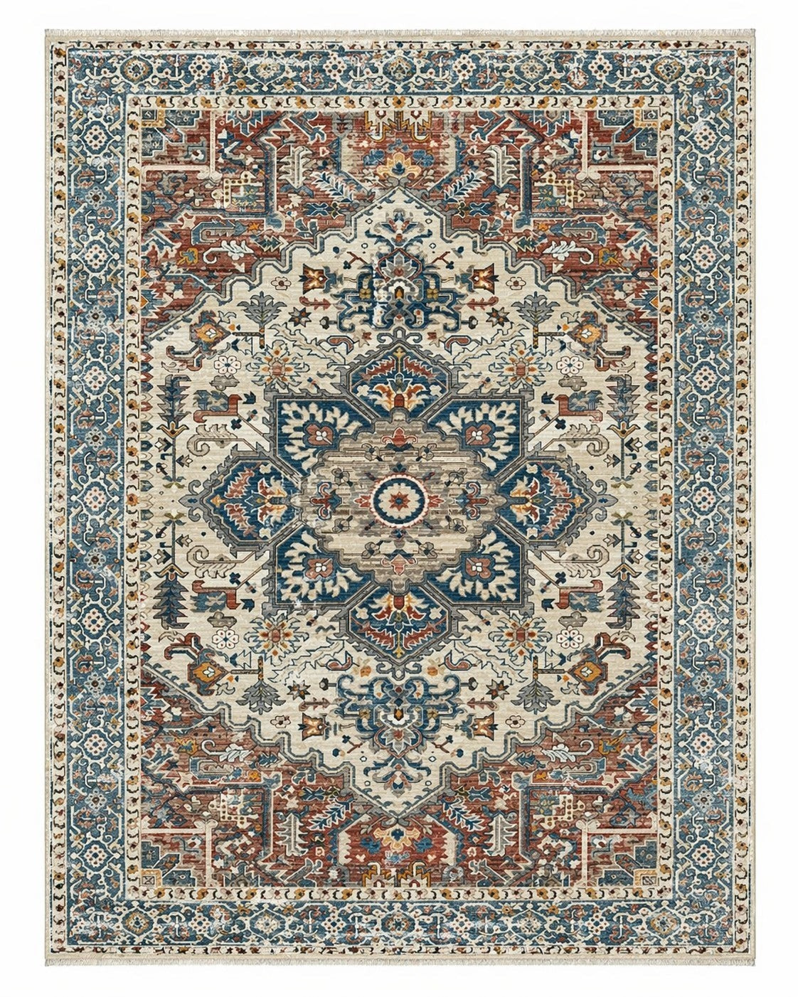 CarpetlyHome klasszikus mintás, többszínű perzsa stílusú szőnyeg, 100% polipropilén, 12 mm szálhossz, padlófűtéshez is alkalmas.