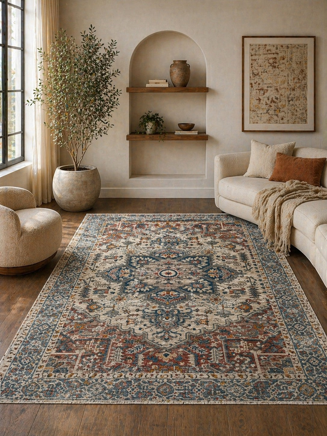CarpetlyHome klasszikus mintás, többszínű, 100% polipropilén szőnyeg, 12 mm szálhosszúsággal, ideális nappaliba.