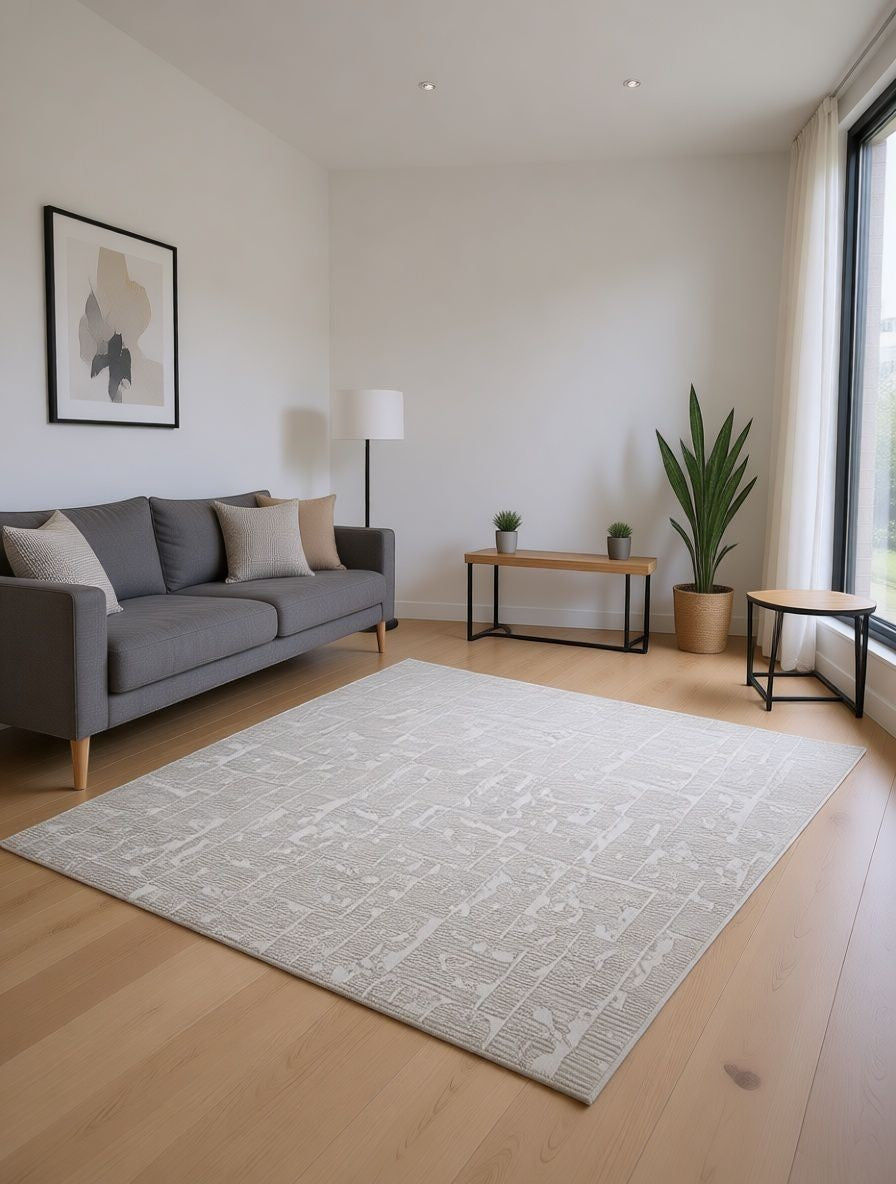 CarpetlyHome krém-bézs absztrakt mintás, 100% polipropilén szőnyeg, 12mm szálhossz.