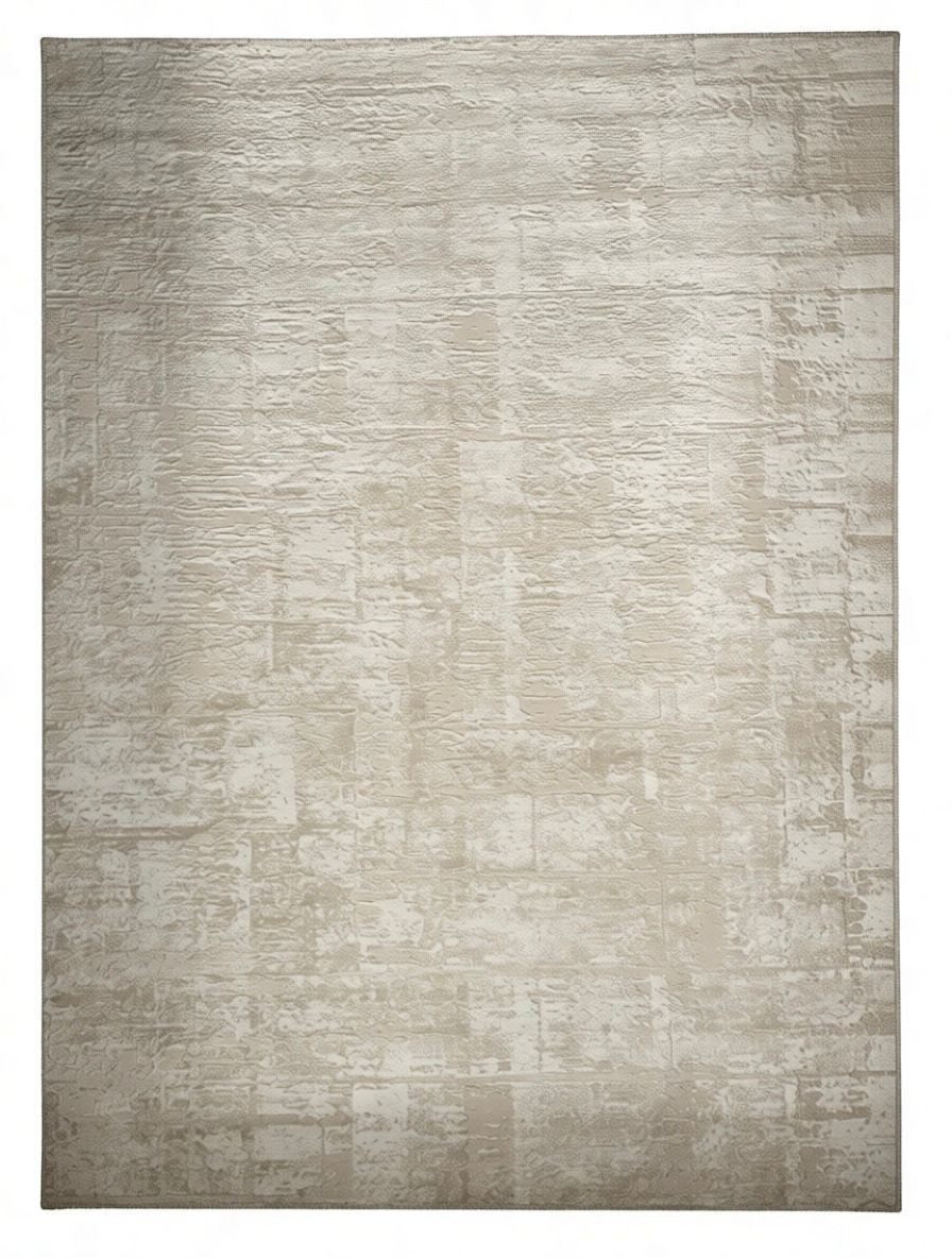 CarpetlyHome krém-bézs texturált absztrakt modern szőnyeg, 100% polipropilén, 12 mm szálhossz.