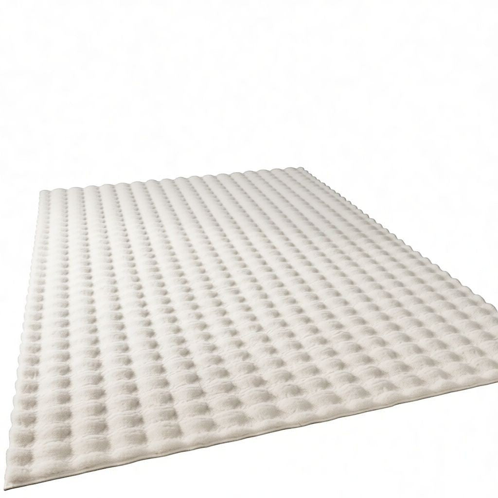 CarpetlyHome krém színű, 3D buborékos mintázatú, polipropilén szőnyeg, 15 mm szálhosszúságú, anti-allergén, könnyen tisztítható.