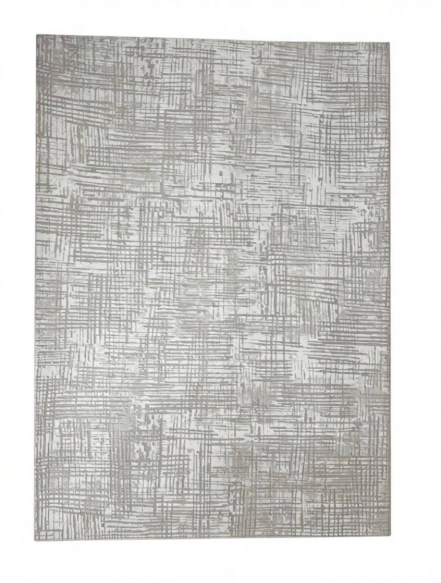 CarpetlyHome krém és szürke rácsmintás modern szőnyeg, 100% polipropilén, 12 mm szálhossz.