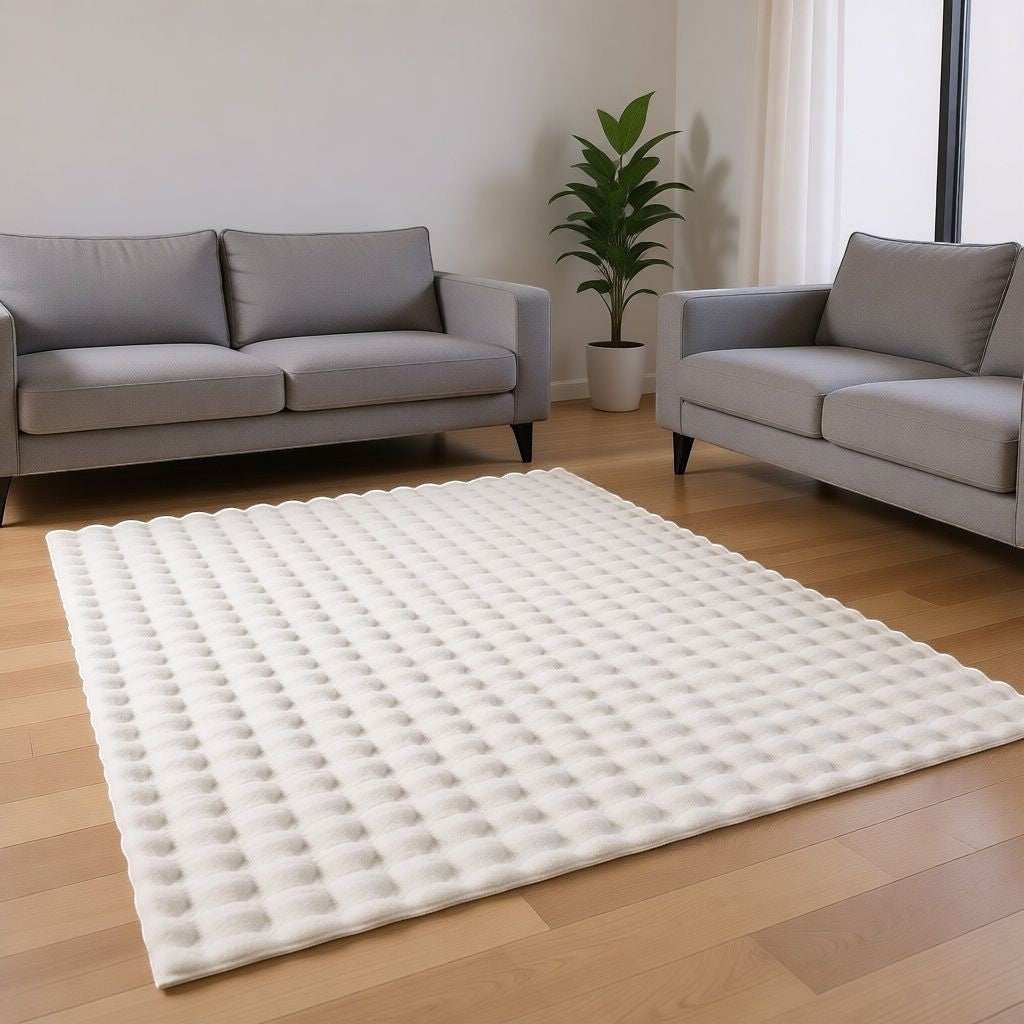 CarpetlyHome 3D buborékos krém színű szőnyeg, 100% polipropilén, 15 mm szálhossz, anti-allergén, könnyen tisztítható.