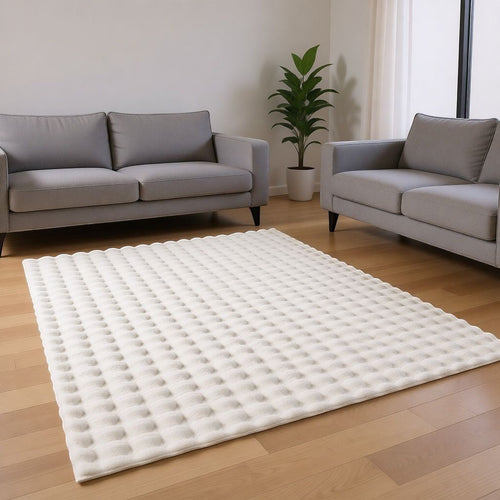 CarpetlyHome 3D buborékos krém színű szőnyeg, 100% polipropilén, 15 mm szálhossz, anti-allergén, könnyen tisztítható.