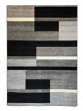 CarpetlyHome modern szürke geometriai mintás szőnyeg, fekete, szürke és fehér színben, 100% polipropilénből.
