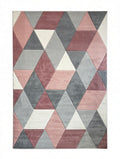 CarpetlyHome púder-szürke, törtfehér és szürke geometriai mintás modern szőnyeg, 100% polipropilén, 12 mm szálhossz.