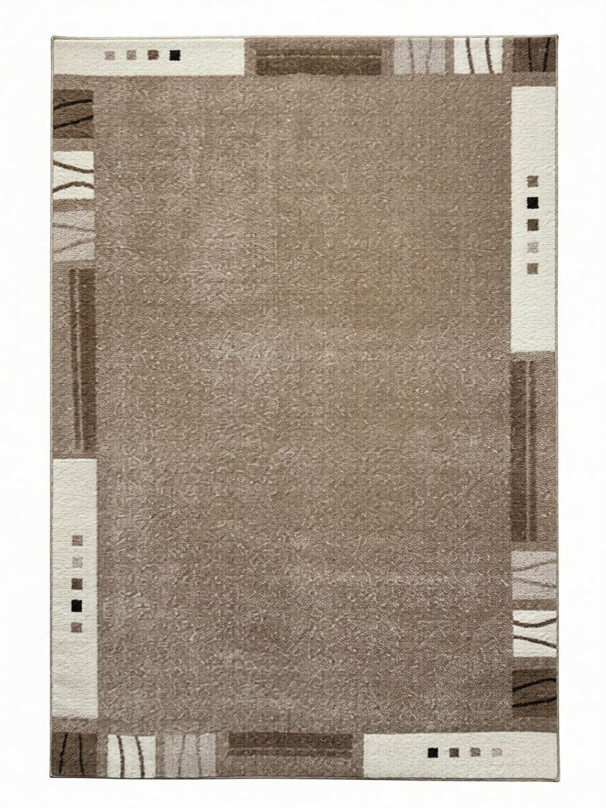 CarpetlyHome bézs-barna mintás modern szőnyeg, 100% polipropilén, 12 mm szálhossz, padlófűtéshez is alkalmas