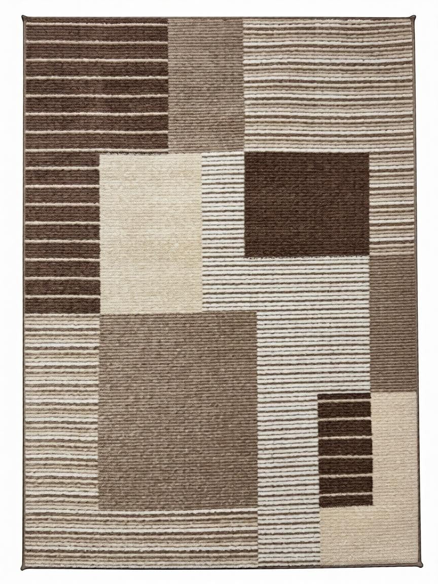 CarpetlyHome modern szőnyeg barna és bézs színben, geometrikus patchwork mintával, 100% polipropilénből.