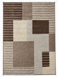 CarpetlyHome modern szőnyeg barna és bézs színben, geometrikus patchwork mintával, 100% polipropilénből.