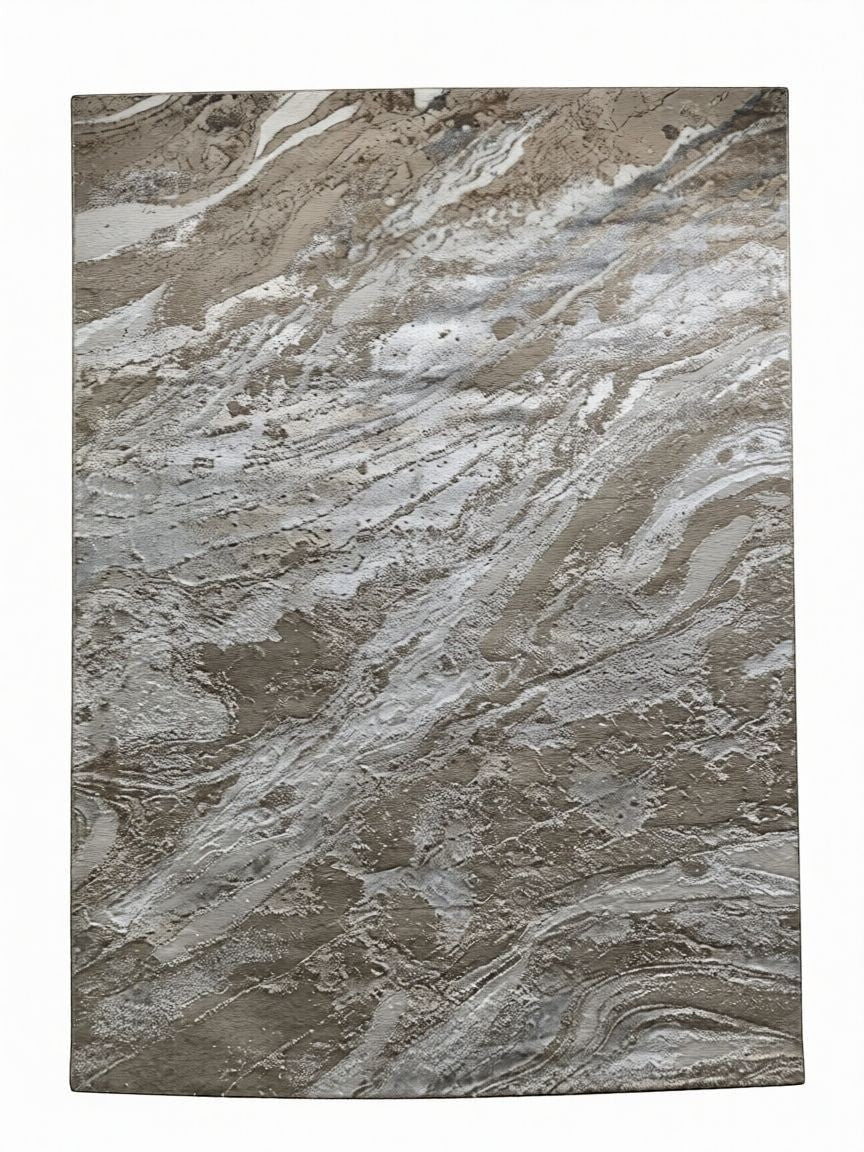 CarpetlyHome bézs és szürke márványmintás modern szőnyeg, 100% polipropilén, 8 mm szálhossz.
