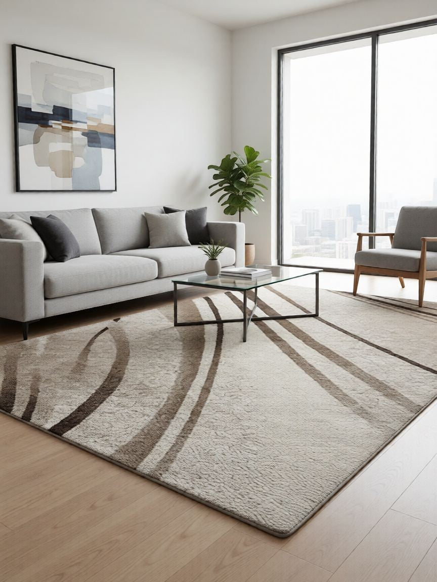 CarpetlyHome Nora bézs-barna mintás modern szőnyeg, 100% polipropilén, 12 mm szálhossz.