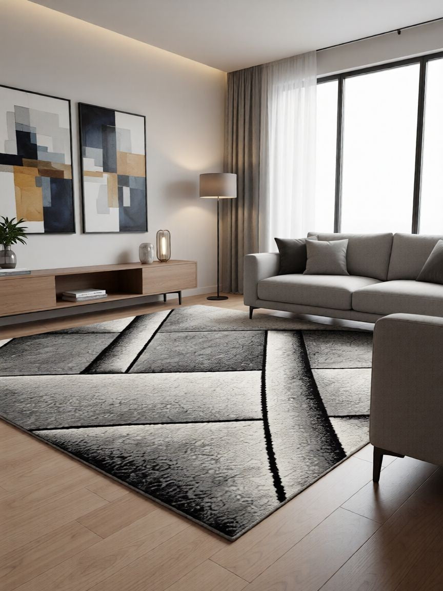 CarpetlyHome Nora szürke mintás modern szőnyeg, 100% polipropilén, 12 mm szálhossz, anti-allergén, padlófűtéshez is alkalmas.