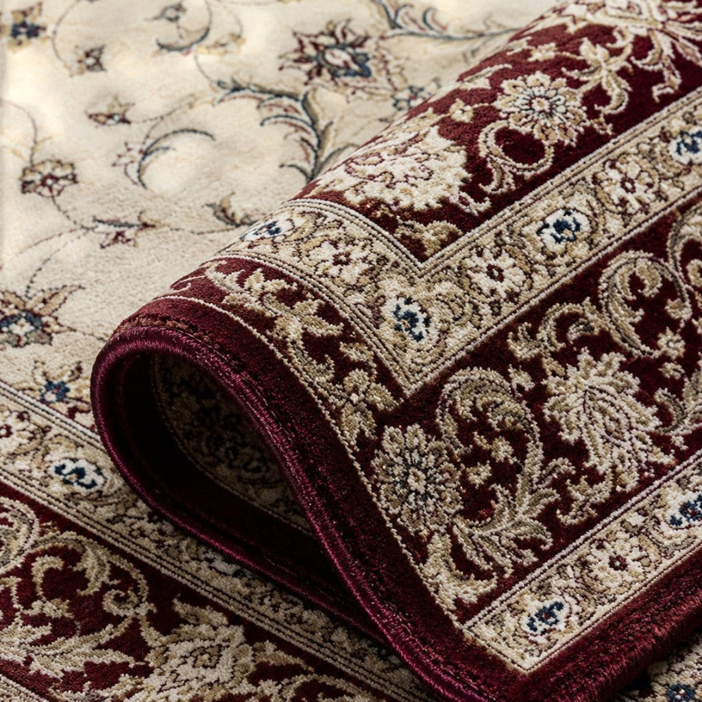 CarpetlyHome Ottoman bordó-krém színű, klasszikus mintás, 12 mm szálhosszúságú polipropilén szőnyeg