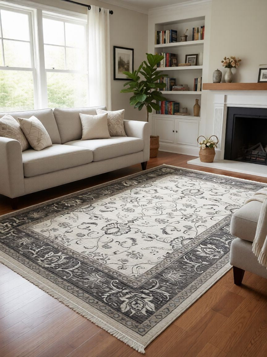 CarpetlyHome bézs/barna perzsa mintás szőnyeg, 100% polipropilén, 12 mm szálhossz, anti-allergén, padlófűtéshez is alkalmas.