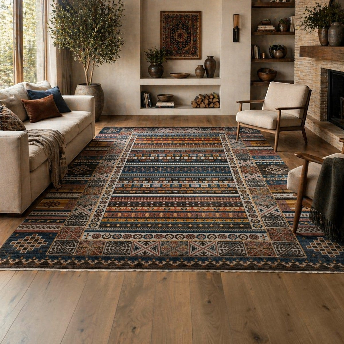 CarpetlyHome klasszikus mintás, többszínű, perzsa stílusú, 100% polipropilén szőnyeg, 12 mm szálhosszúsággal.
