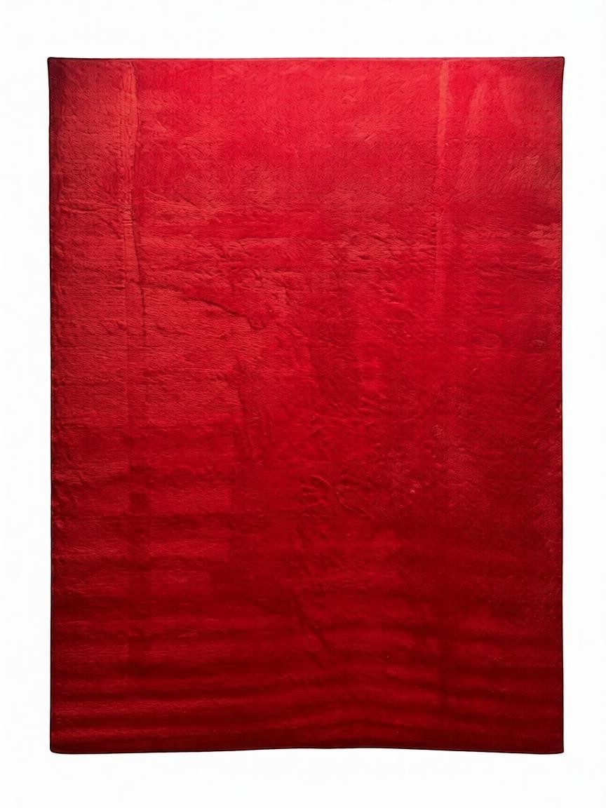 CarpetlyHome egyszínű piros plüss szőnyeg, puha, bordázott textúrával, 12 mm szálhosszúsággal.