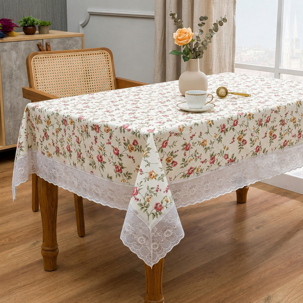 CarpetlyHome vintage rózsás csipkés PVC asztalterítő, vízlepergető, könnyen tisztítható, 140x180 cm