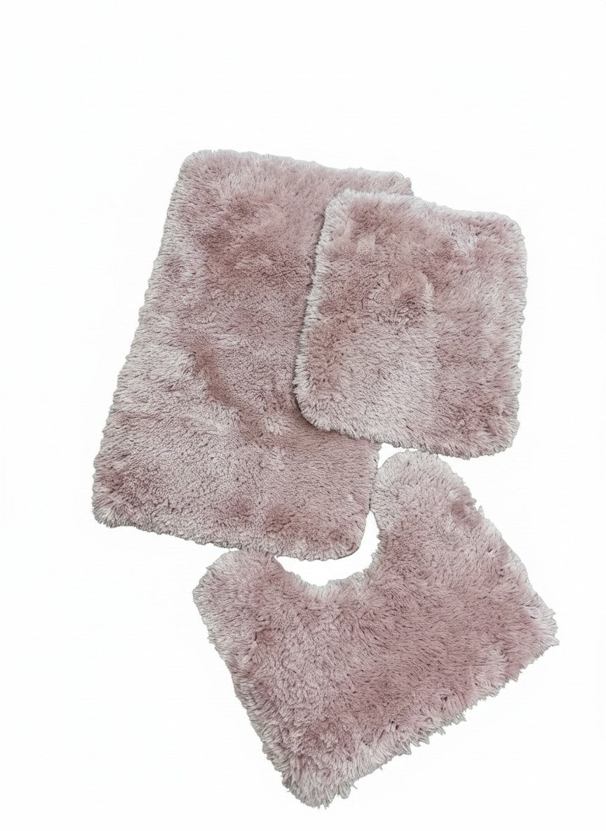 CarpetlyHome rózsaszín, 3 részes, puha polipropilén fürdőszobai szőnyegszett csúszásgátló gumis hátoldallal