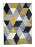 CarpetlyHome sárga-szürke geometriai mintás modern szőnyeg, 100% polipropilén, 12 mm szálhossz.