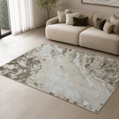 CarpetlyHome bézs-arany absztrakt mintás modern szőnyeg, 100% polipropilén, 12 mm szálhossz.