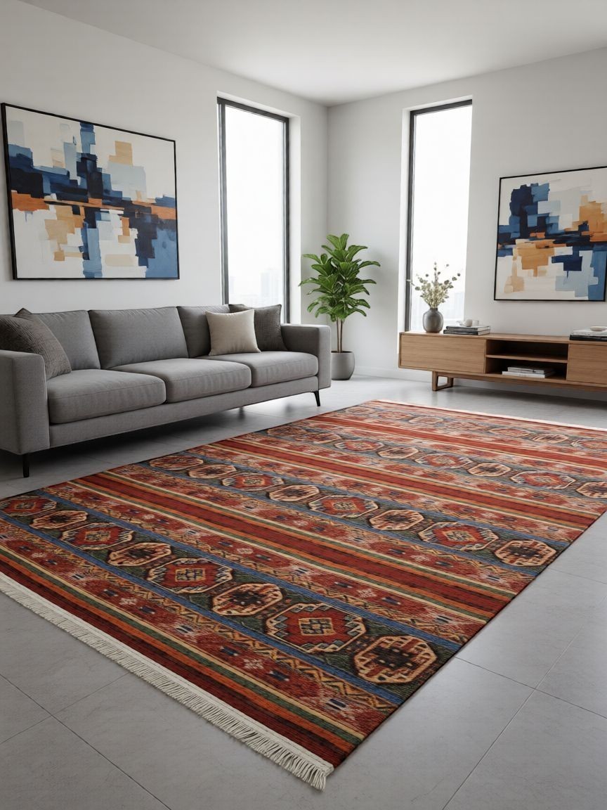 CarpetlyHome színes, etno mintás, klasszikus, polipropilén szőnyeg, 7mm szálhosszúsággal