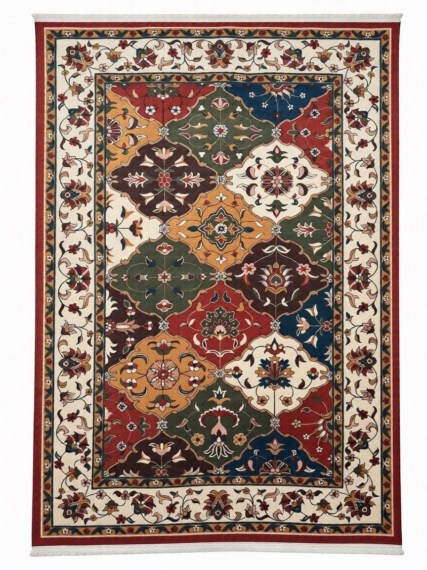 CarpetlyHome színes patchwork orientál mintás klasszikus szőnyeg, polipropilén, 7 mm szálhossz, 1.5 kg/m², anti-allergén, padlófűtéshez is alkalmas.