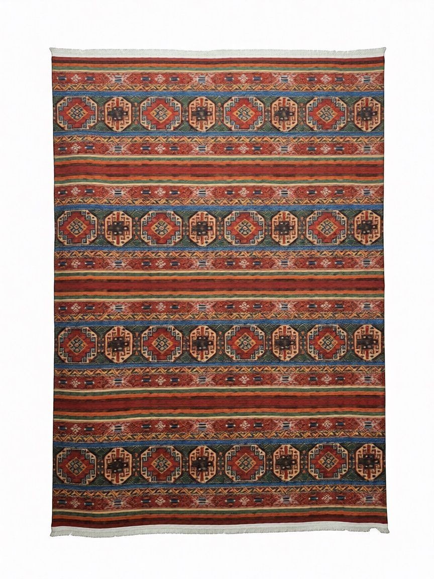CarpetlyHome színes, etno mintás, polipropilén szőnyeg, 7mm szálhossz, 1.5kg/m², padlófűtéshez is alkalmas
