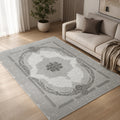 CarpetlyHome szürke-krém medálmintás klasszikus szőnyeg, 100% polipropilén, 12 mm szálhossz.