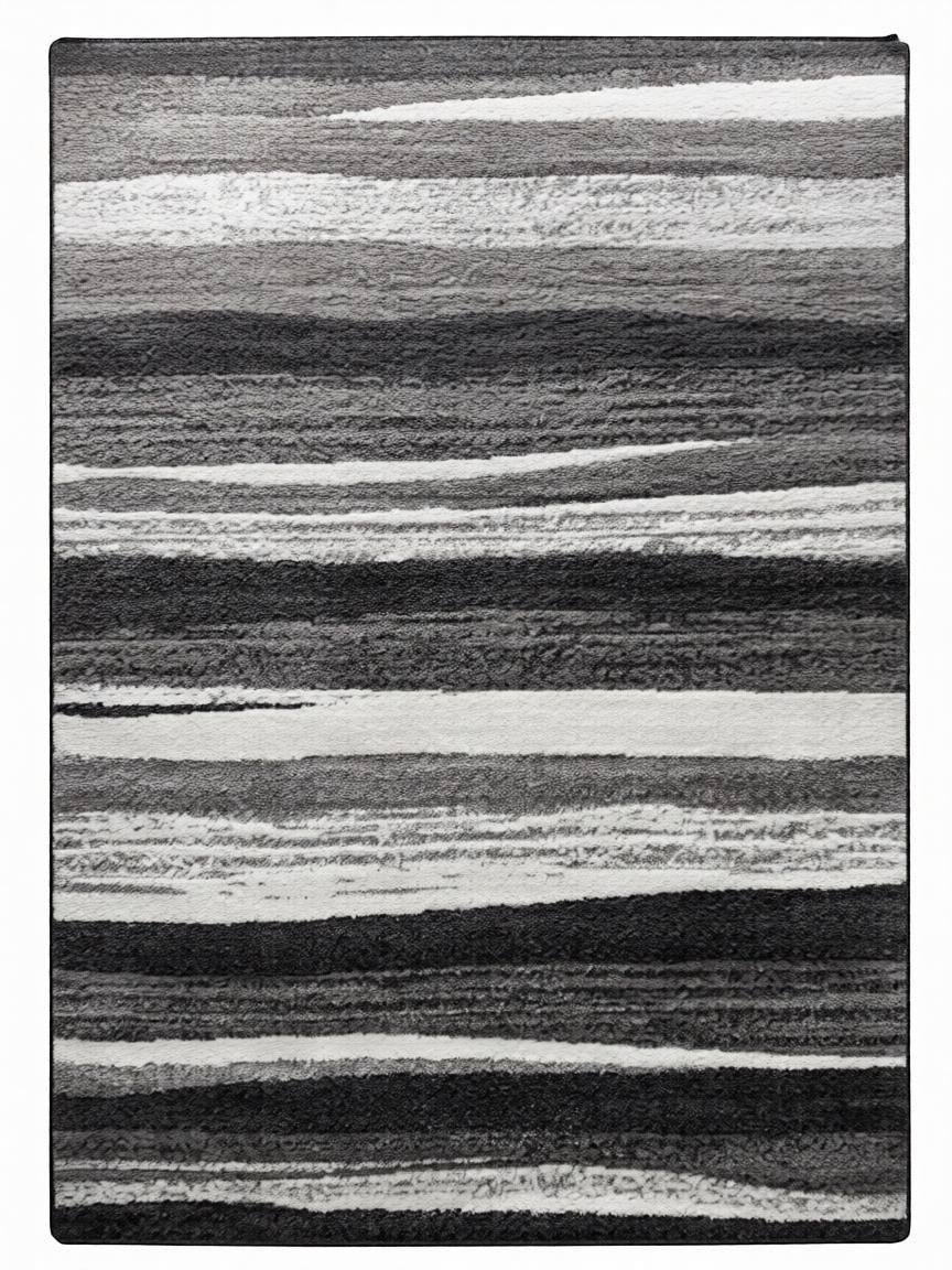 CarpetlyHome szürke csíkos modern szőnyeg, 100% polipropilén, 10 mm szálhossz, padlófűtéshez is alkalmas.