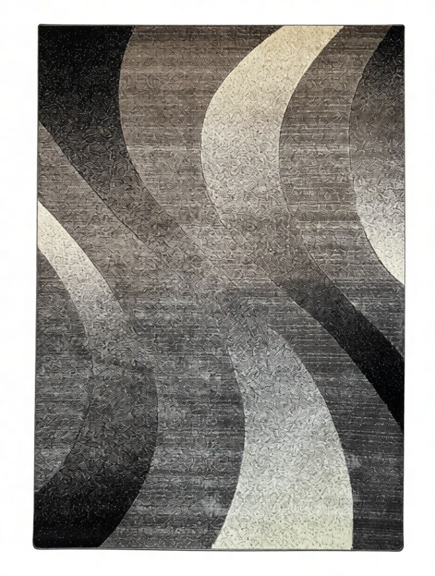 CarpetlyHome szürke, hullámos geometriai mintás modern szőnyeg, 100% polipropilén, 12 mm szálhossz.