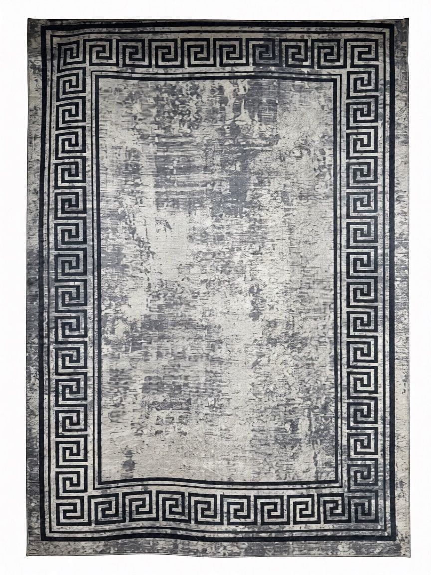 CarpetlyHome szürke geometrikus mintás klasszikus szőnyeg, 100% polipropilén, 12 mm szálhossz, padlófűtéshez is alkalmas.