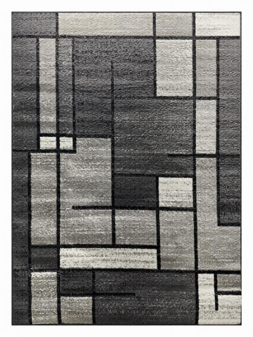 CarpetlyHome modern szürke geometrikus mintás szőnyeg, 100% polipropilén, 10 mm szálhossz.