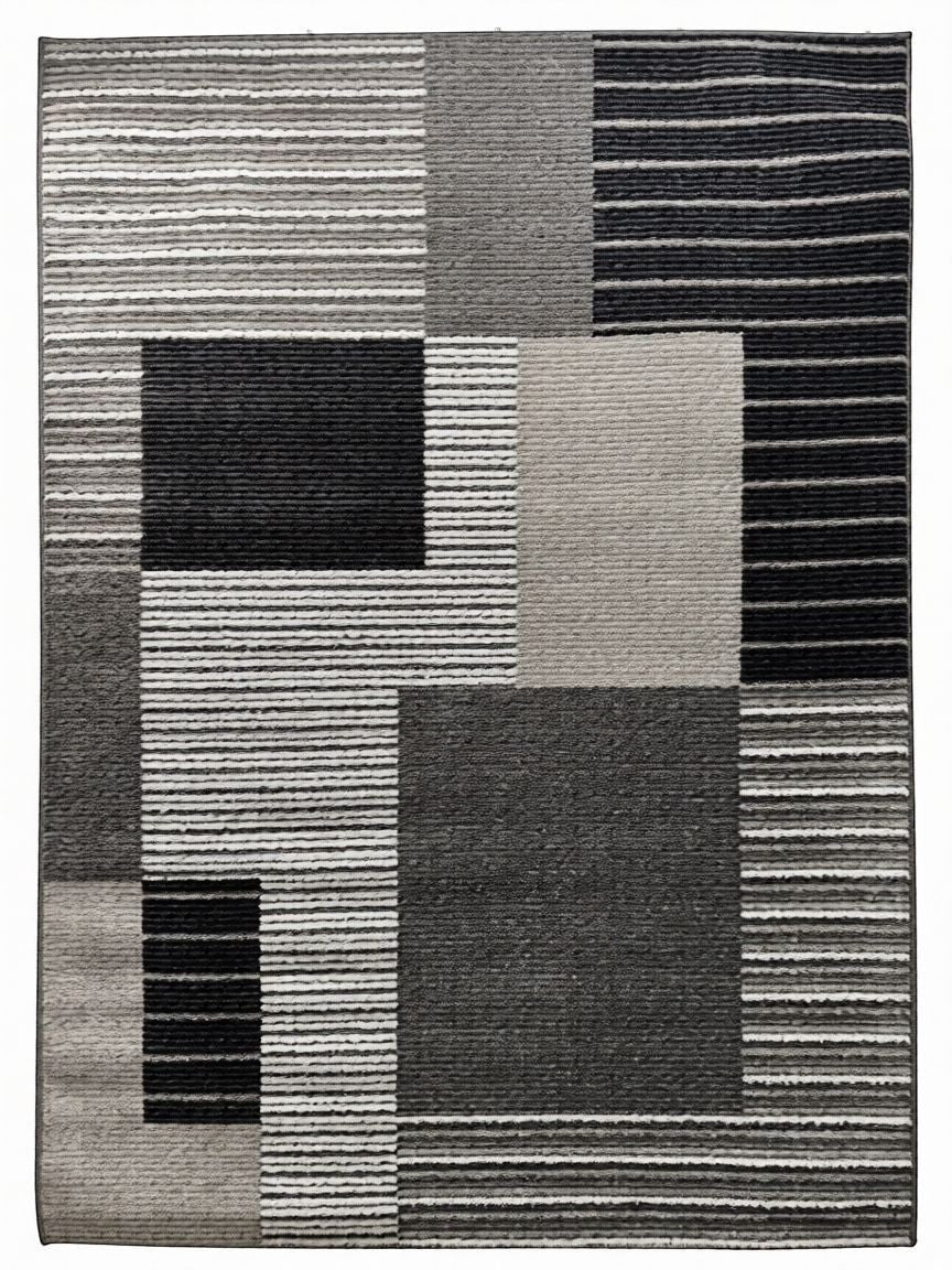 CarpetlyHome szürke, fekete geometrikus mintás modern szőnyeg, 100% polipropilén, 10 mm szálhossz.