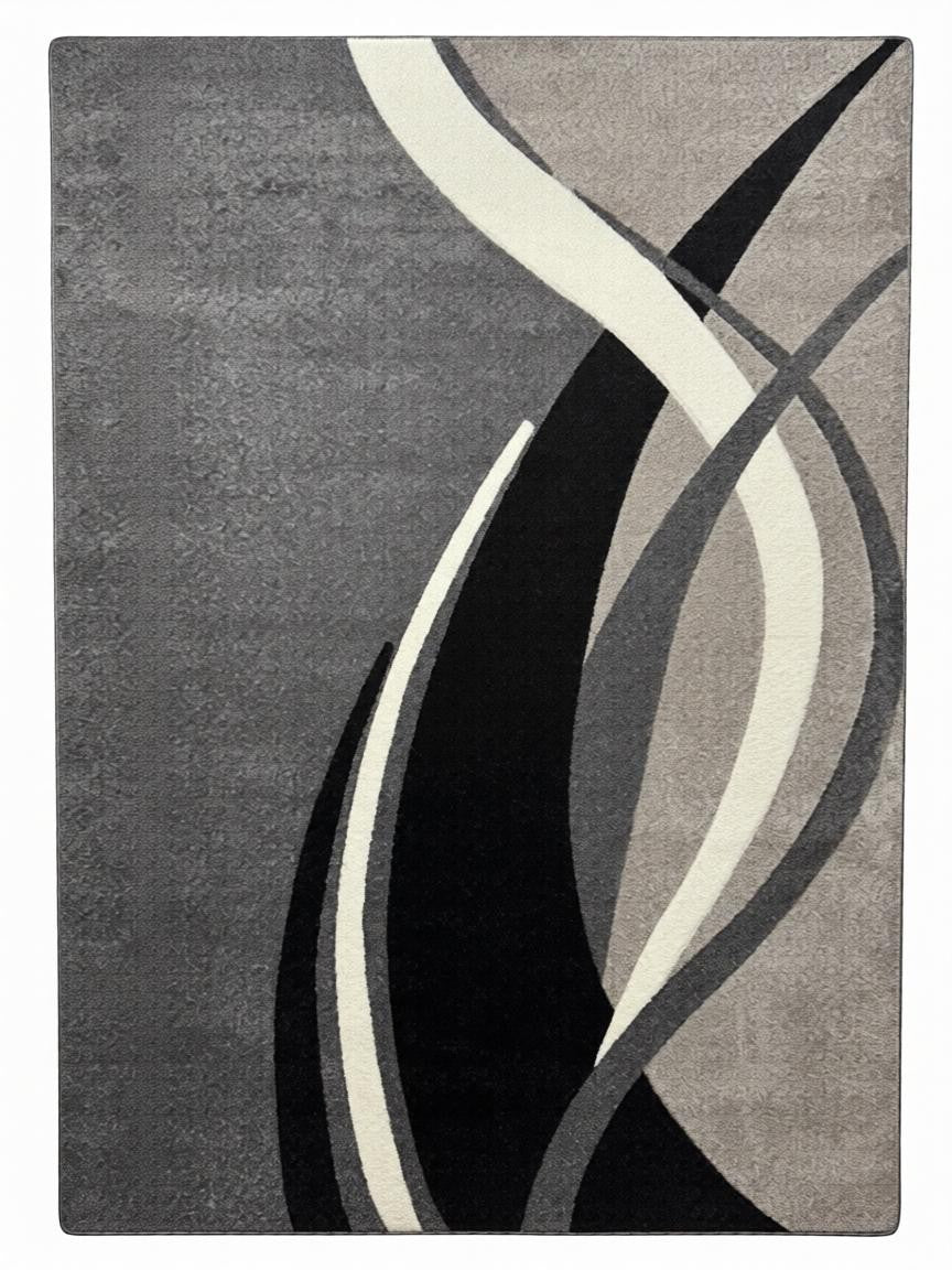 CarpetlyHome szürke hullám mintás modern szőnyeg, 100% polipropilén, 12 mm szálhossz, padlófűtéshez is alkalmas