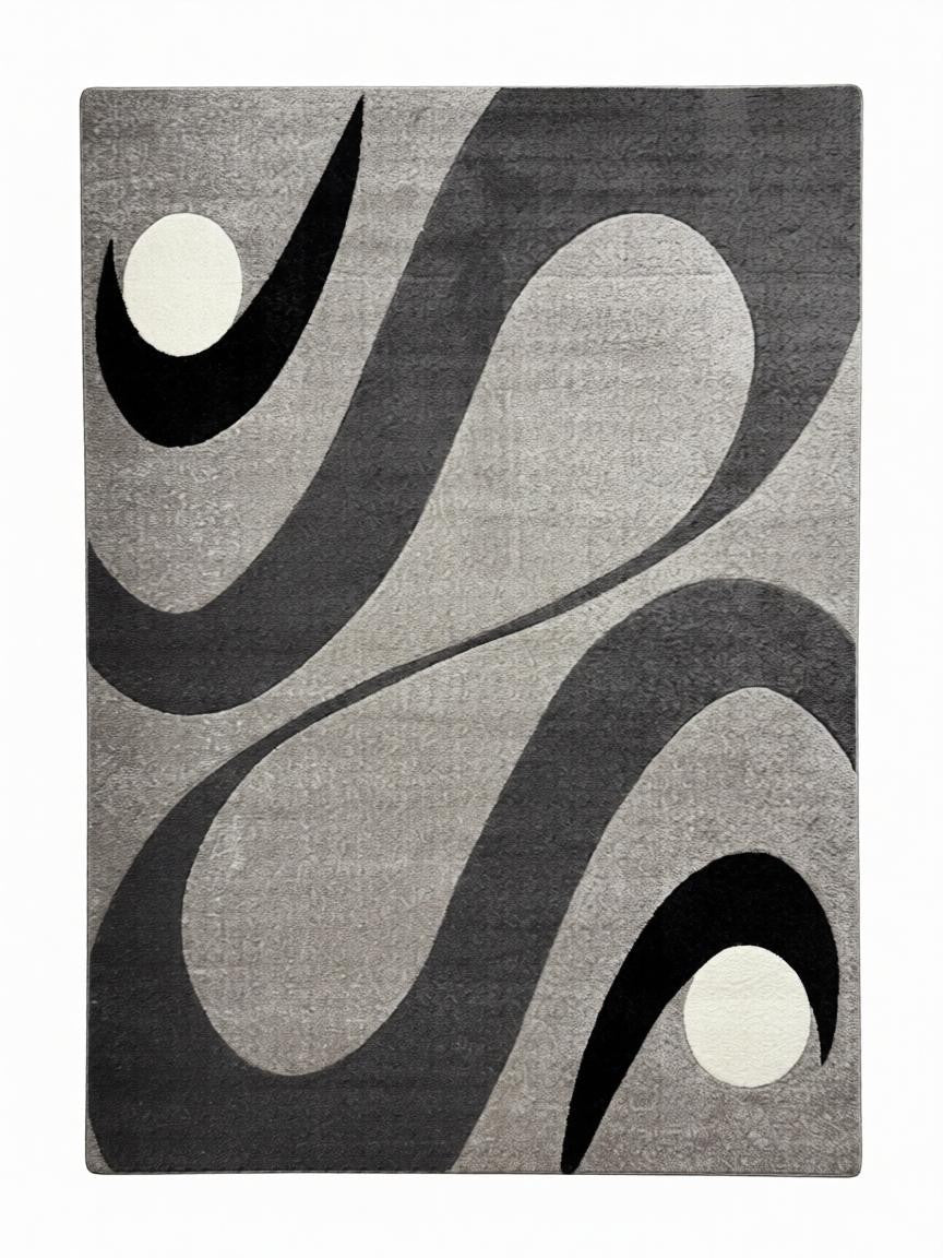 CarpetlyHome szürke hullám mintás modern szőnyeg, 100% polipropilén, 12 mm szálhossz, puha és tartós.
