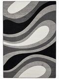 CarpetlyHome szürke, fekete és fehér hullám mintás modern szőnyeg, 100% polipropilén, 12 mm szálhossz.