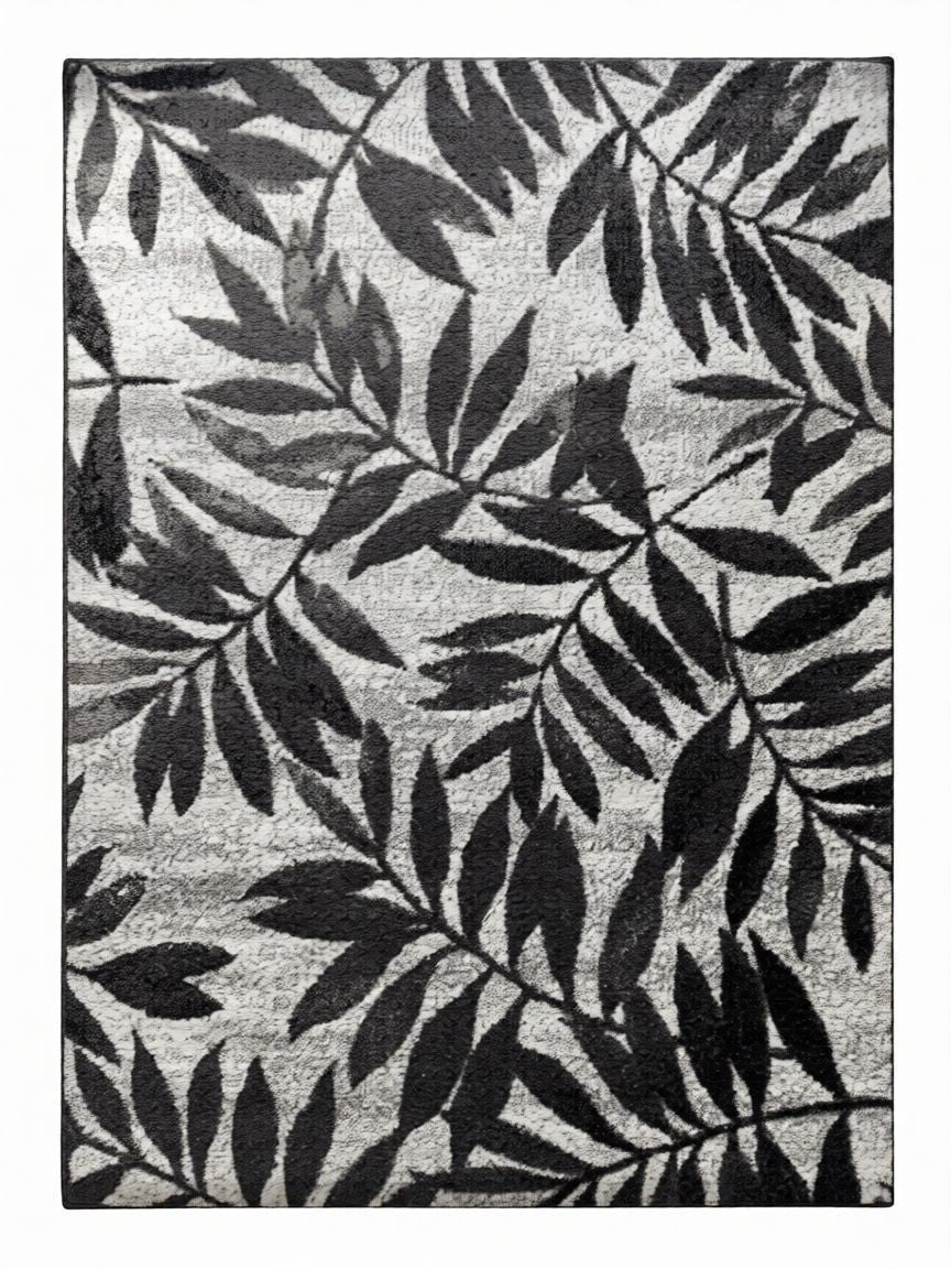 CarpetlyHome szürke, levél mintás, 100% polipropilén szőnyeg, 10mm szálhosszúsággal, modern stílusú