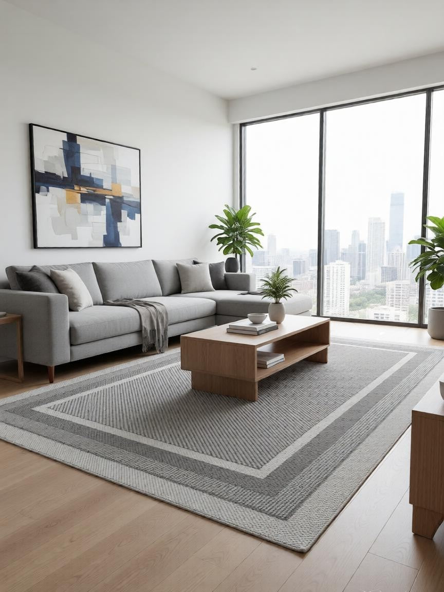 CarpetlyHome szürke mintás, 100% polipropilén szőnyeg, 12 mm szálhosszúsággal, modern nappaliba