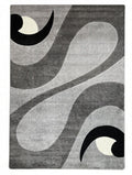 CarpetlyHome modern szürke, fekete és fehér geometriai mintás polipropilén szőnyeg. Puha, 12 mm szálhosszúságú.