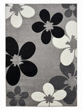 CarpetlyHome szürke virágmintás modern szőnyeg, 100% polipropilén, 12 mm szálhossz.