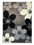 CarpetlyHome virágmintás szőnyeg, szürke, fekete, fehér, modern dizájn, 100% polipropilén, 12mm szálhossz.