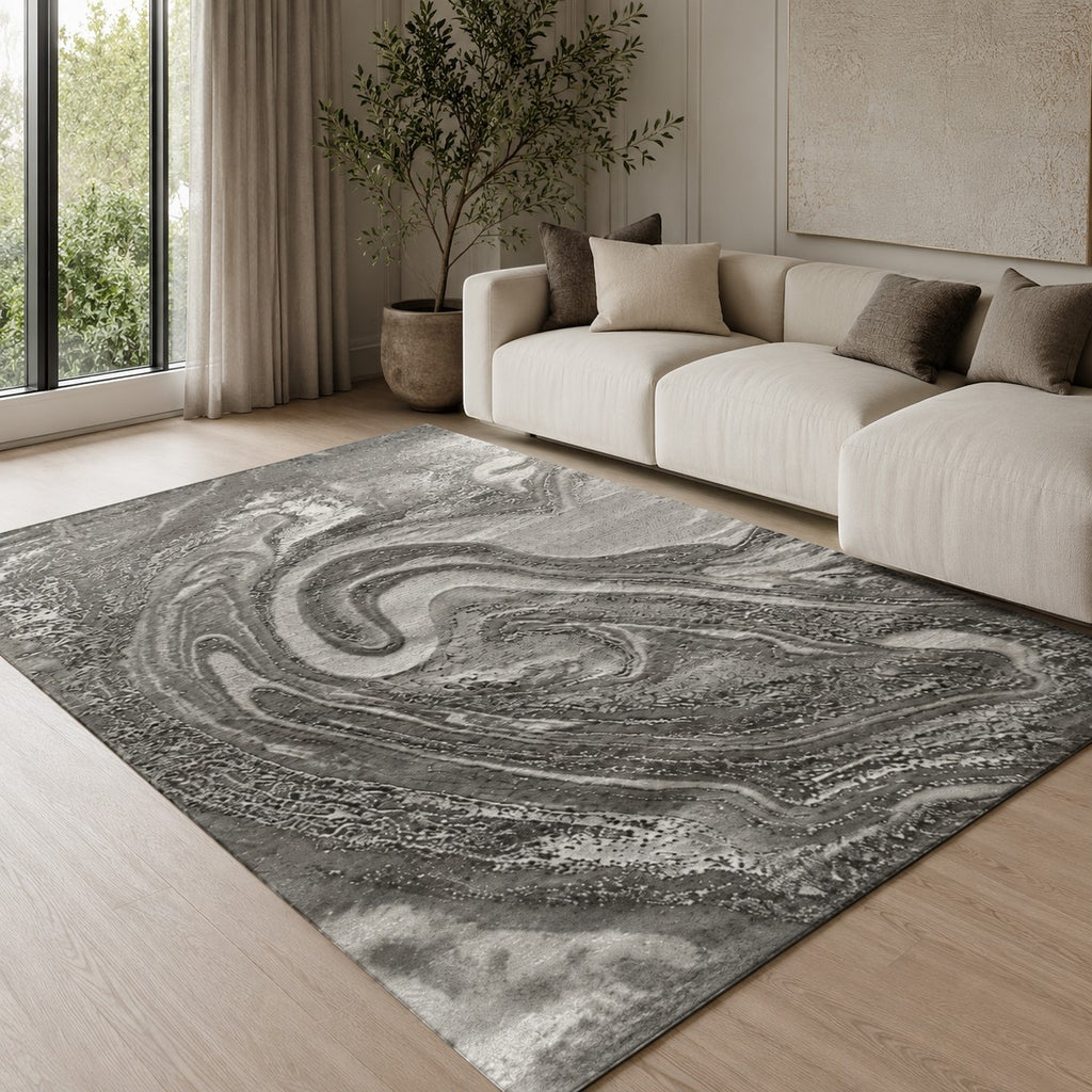 CarpetlyHome Toscana szürke márványmintás modern szőnyeg, 100% polipropilén, 8 mm szálhossz.