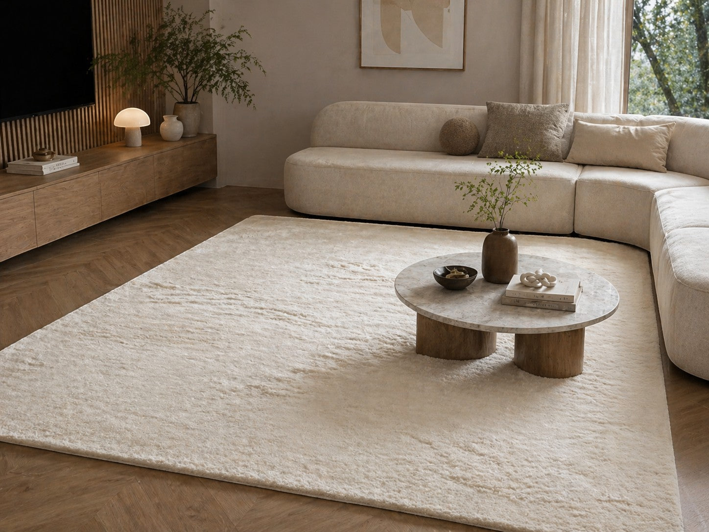 CarpetlyHome világos bézs, extra puha, szőrme hatású, 100% polipropilén szőnyeg, 30 mm szálhosszúsággal