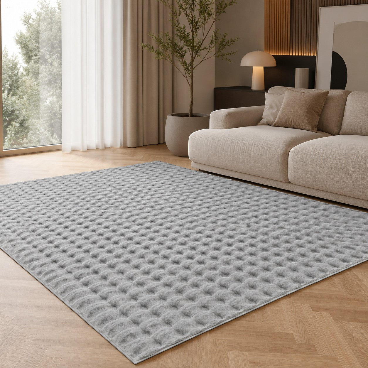 CarpetlyHome világos szürke, 3D buborék mintás, modern, polipropilén szőnyeg