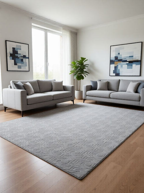 CarpetlyHome világos szürke, geometrikus mintás, modern szőnyeg, 100% polipropilén, 4 mm szálhossz.